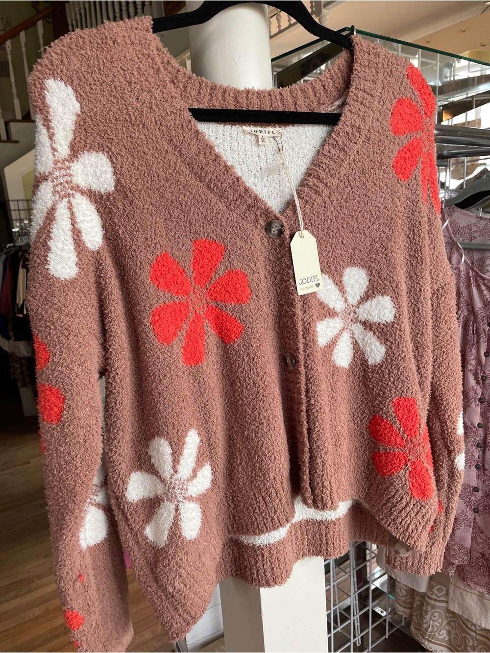 NWT Jodifl Sweater Cardigan with Flower Motifs